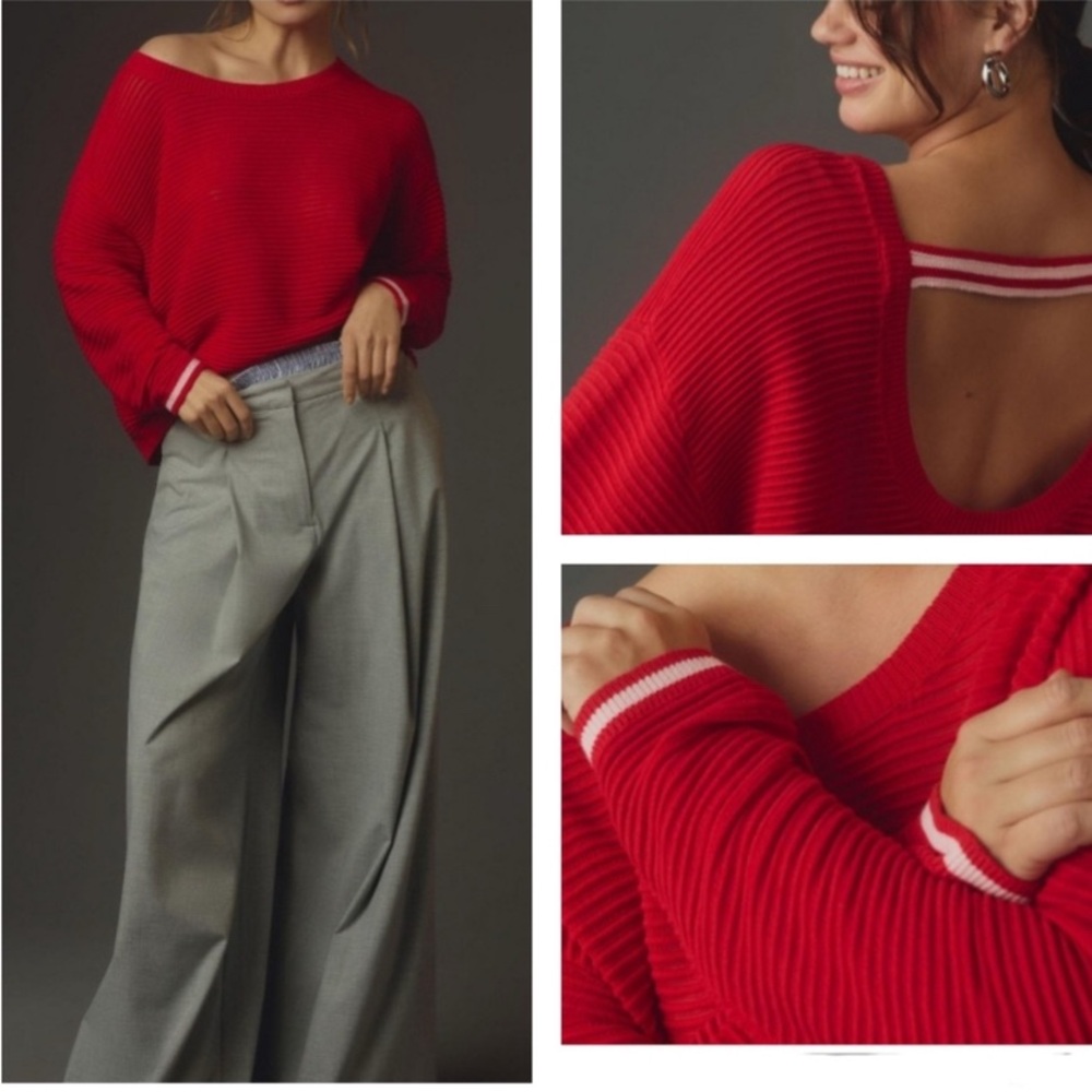 ANTHROPOLOGIE | DAILY PRACTICE $88 Red Long-Sleeve Racing Stripes Top Size Small
